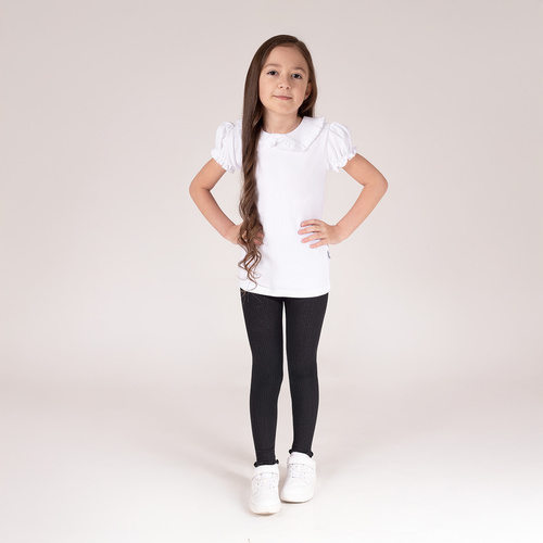 141523 Jambiere pentru fete cu nervuri Nicol – bumbac cu elastan, volan, negru