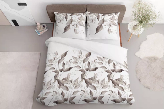 5326 B Lenjerie de pat satin frunze Detexpol bej