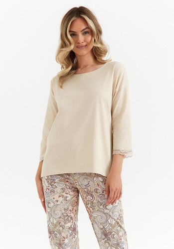 486 Pijamale Cana dama, vanilie, maneci 3/4, pantaloni din bumbac 7/8