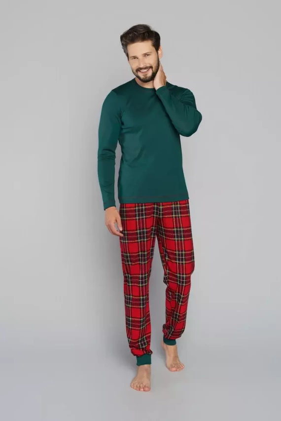 Narvik Pijama cu mânecă lungă pentru bărbați, pantaloni lungi Italian Fashion- verde/print