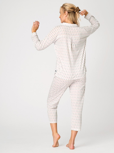 Pijama damă LNS 879 Key din bumbac, bej, cu nasturi și model pastelat delicat