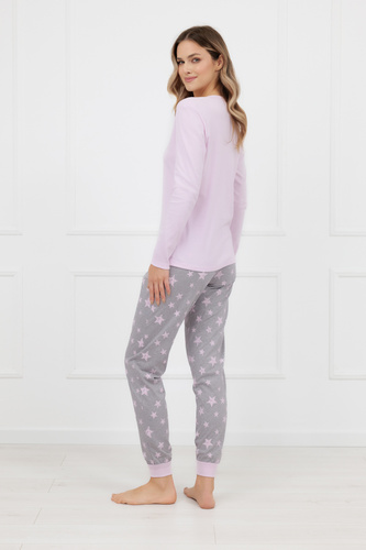 Pijamă damă din bumbac Sara Italian Fashion – set cu mânecă lungă și pantaloni, fină și confortabilă