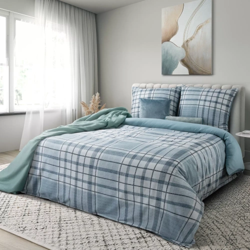 Eurofirany SPRING 95 lenjerie pat 100% bumbac satinat carouri Oeko-Tex