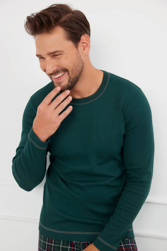 Fogo Pijama bărbătească cu mânecă lungă, pantaloni lungi Italian Fashion - verde/print 