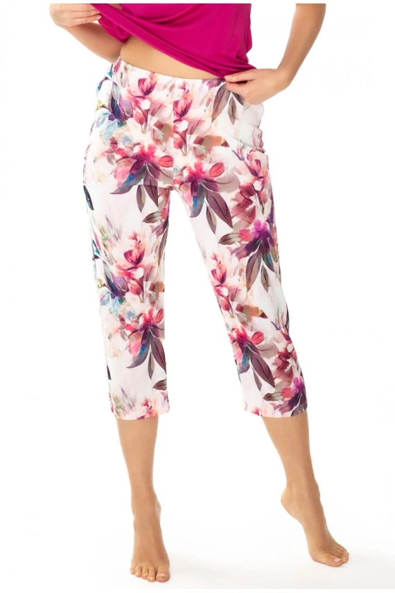 86660 Pantaloni scurți de pijama Larisa 7/8 Pescăruș cu imprimeu floral