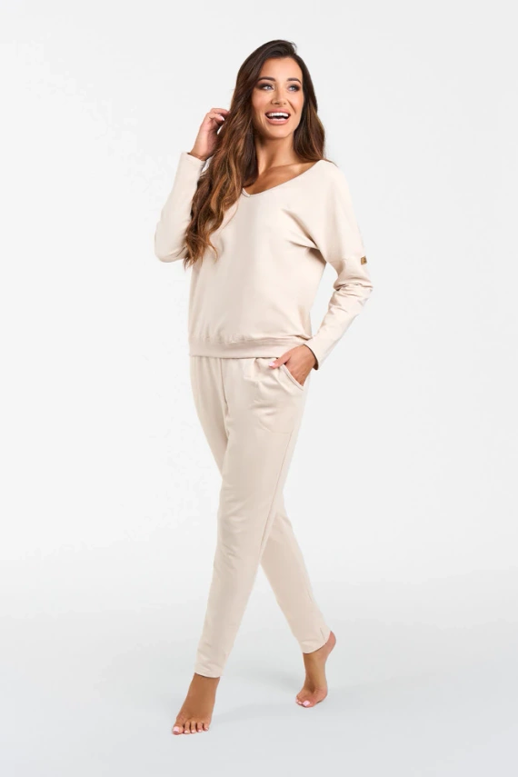 Karina Ladies set cu mânecă lungă, pantaloni Italian Fashion - bej
