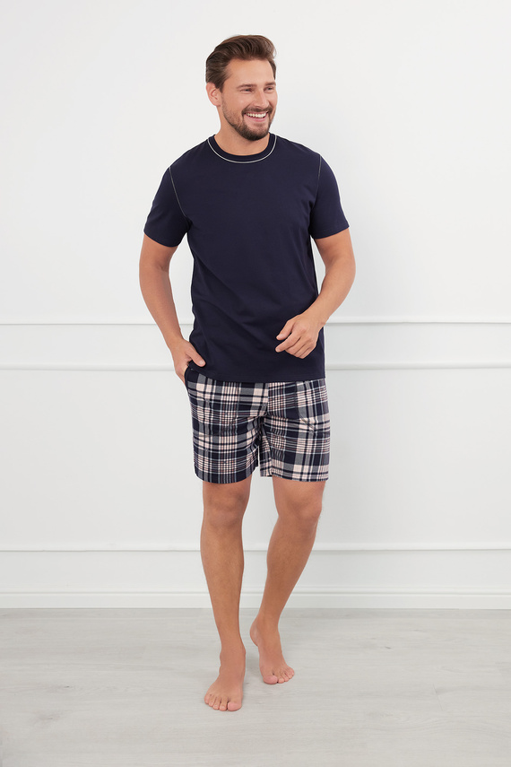 Edwin Pijama cu mânecă scurtă pentru bărbați, pantaloni scurți Italian Fashion - albastru navy/print