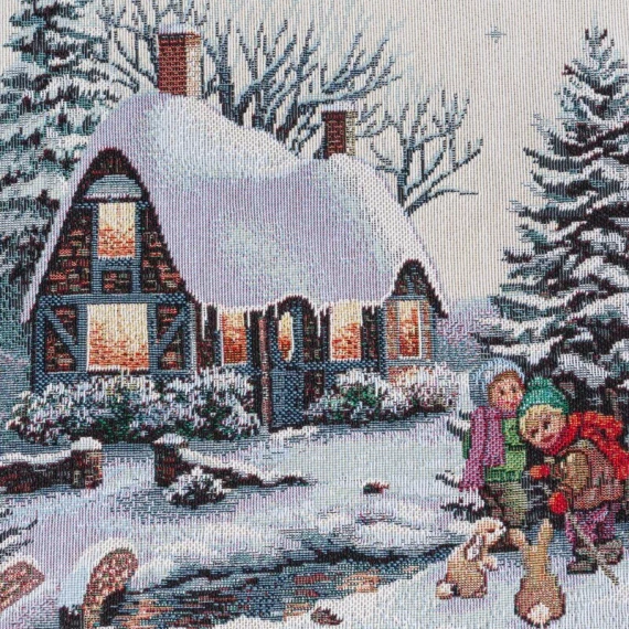 4051 Fata de masa de Craciun Tapiserie Alb ca zapada casa gri Perdele euro gri