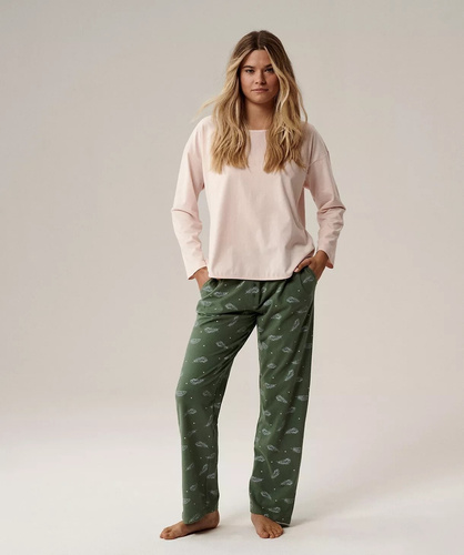 Pijama Damă NLP-501 Atlantic – 100% Bumbac Peach Effect, Mânecă Lungă, Pantaloni cu Buzunare | Confort și Căldură Premium