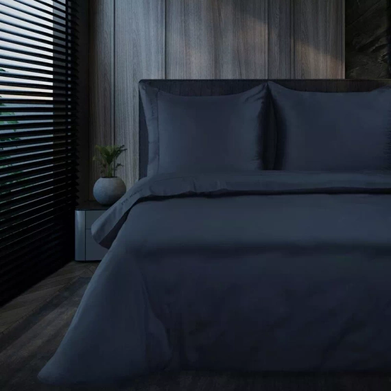 1F Elegant Lenjerie de pat din satin Eva Minge Europerdele bleumarin | Macosatin 100% bumbac