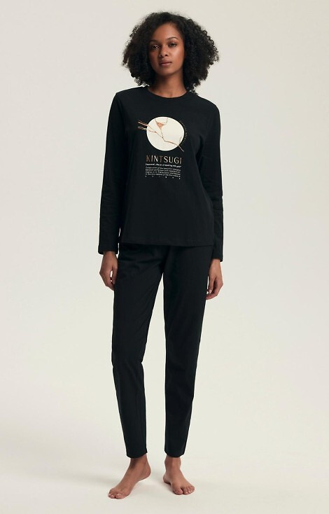 43727 Pijamale Dairoku Henderson pentru femei negre - bumbac, mâneci lungi și pantaloni