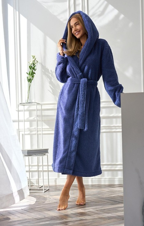 Halat de baie lung cu glugă pentru femei 2556 Heaven L&amp;L - Bleumarin