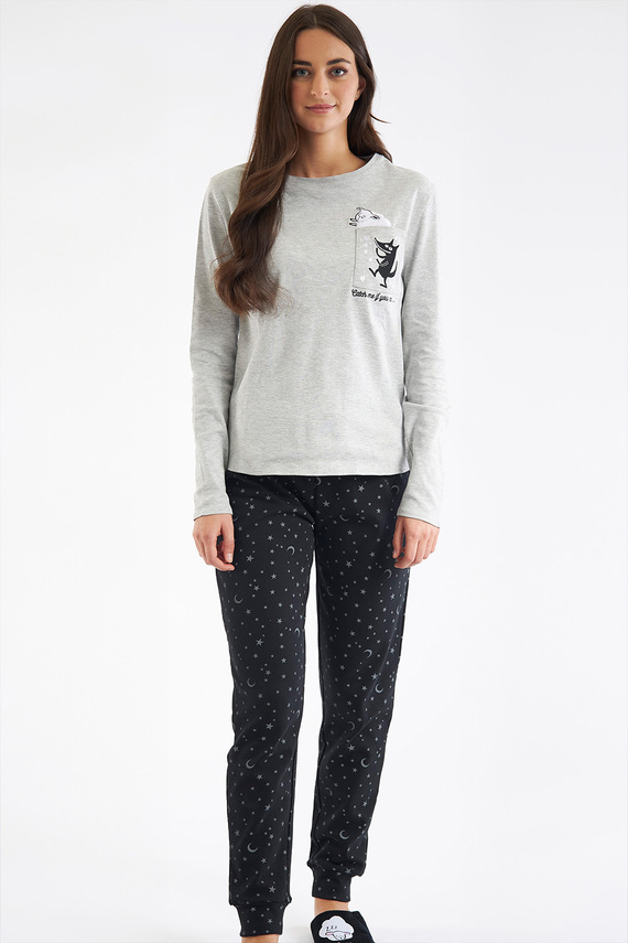 Pijamale dama Shearly Sorbetto gri - 100% bumbac, aplicare 3D, pantaloni cu mansete