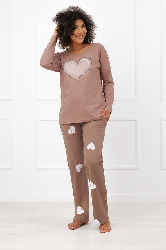 Italian Fashion Mila pijama damă lungă Mega Soft cu inimioare și buzunare