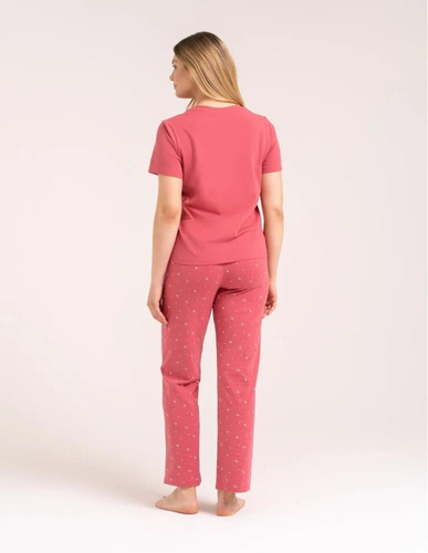 Pijamale damă Moraj PDD4300-024 roz din bumbac cu inimioare, pantaloni lungi