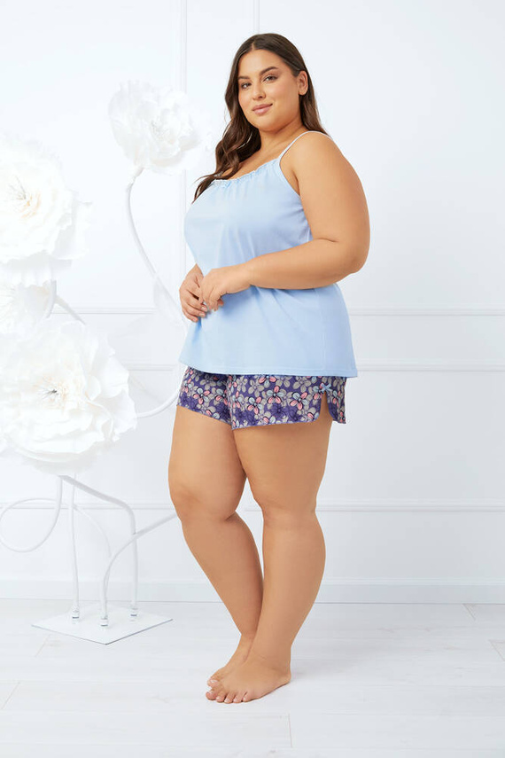 Pijama pentru femei Gonesa slim-fit, pantaloni scurți Italian Fashion - albastru/print