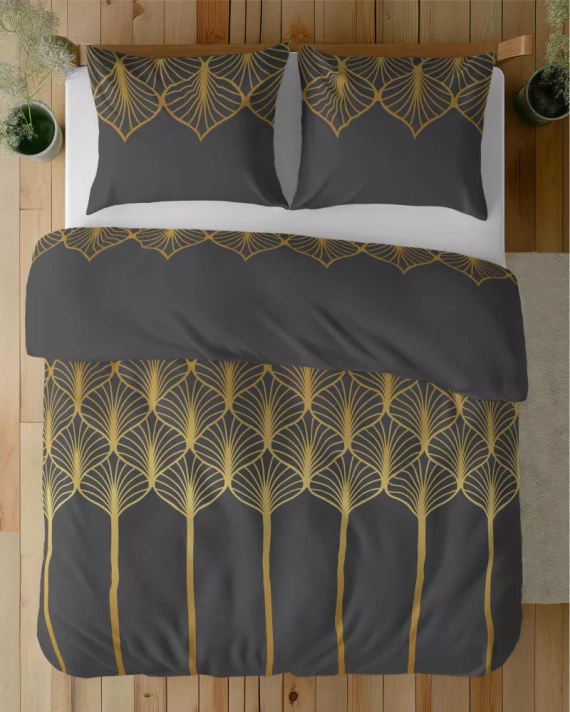 5225 A Lenjerie de pat din satin cu motiv geometric Detexpol negru