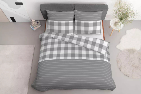 5083 B Home Satin Detexpol lenjerie de pat din satin în carouri gri