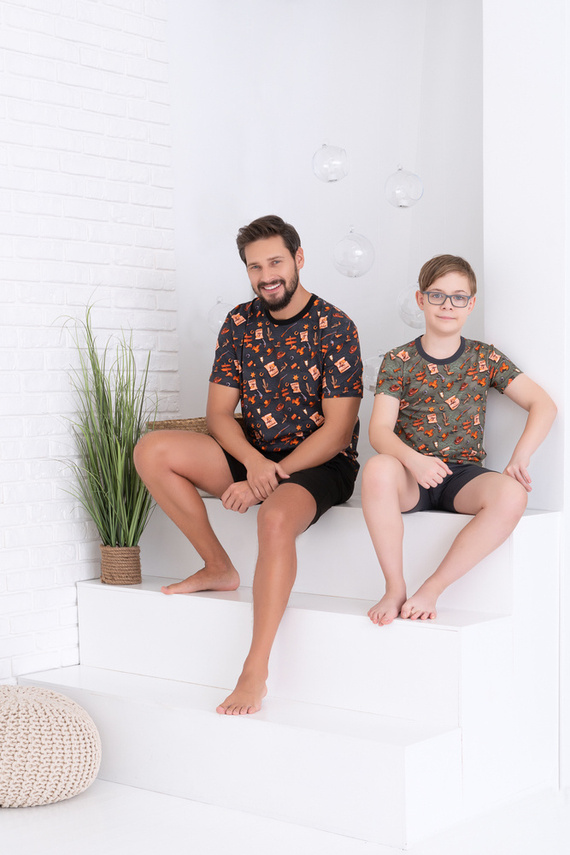 Western Boys' pijama cu mânecă scurtă, pantaloni Italian Fashion - olive/graphite