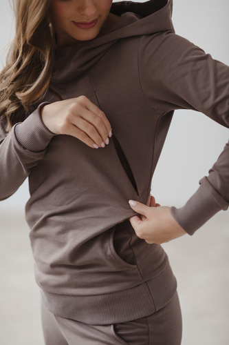 Hanorac de alăptare Milk Please Milk&Love cu glugă cappuccino