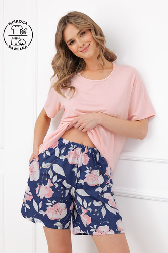 Pijamale damă Italian Fashion Ardizja, vâscoză și bumbac, imprimeu floral, pantaloni scurți