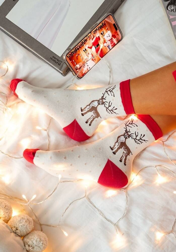 1283-021 Ciorapi dama Craciun Ren Milena - ecru