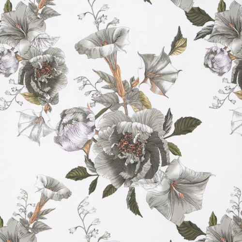 Spring 39 Flowers lenjerie de pat satin Euro perdele alb/gri