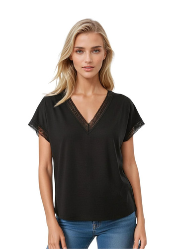 Bluză elegantă damă Flaviana | Decolteu V, bandă ajurată, vâscoză elastică | Croi lejer casual
