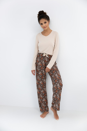 Pijamale Shelby Sensis pentru femei - Vâscoză, top cu mânecă lungă și pantaloni cu model