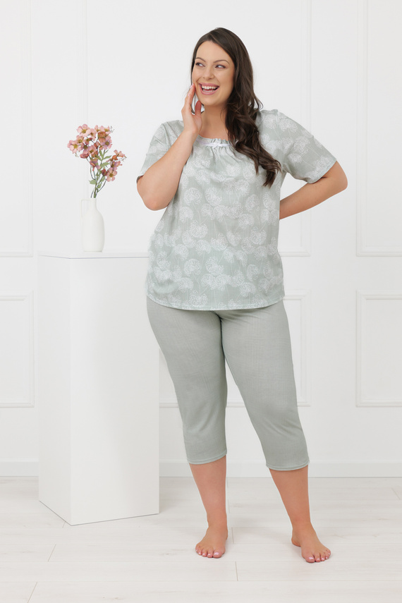 Pijama damă Eleni Italian Fashion 100% bumbac, mânecă scurtă, 3/4