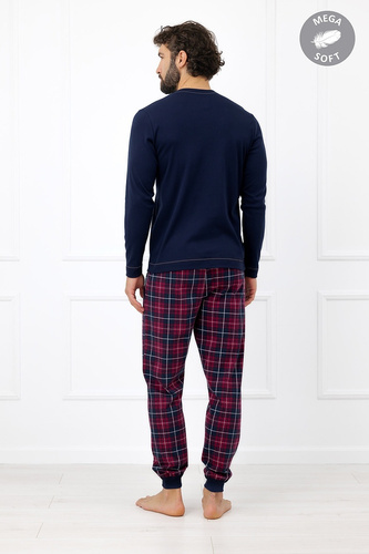 Italian Fashion Brajan pijama bărbați Mega Soft pantaloni lungi în carouri - bleumarin