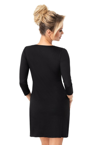 Cămașă de noapte Donna Margo neagră – viscoză, dantelă, mâneci 3/4, lungime până la genunchi