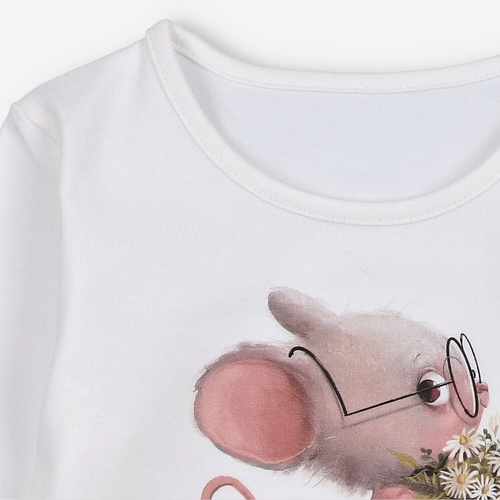 Bluză cu mânecă lungă ecru KAR-3008 Lagarto Verde pentru fete – elegantă, din bumbac, producție poloneză