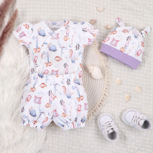 ABN-5489 Underwater World Nini pantaloni scurți pentru bebeluși – bumbac organic, pentru fete