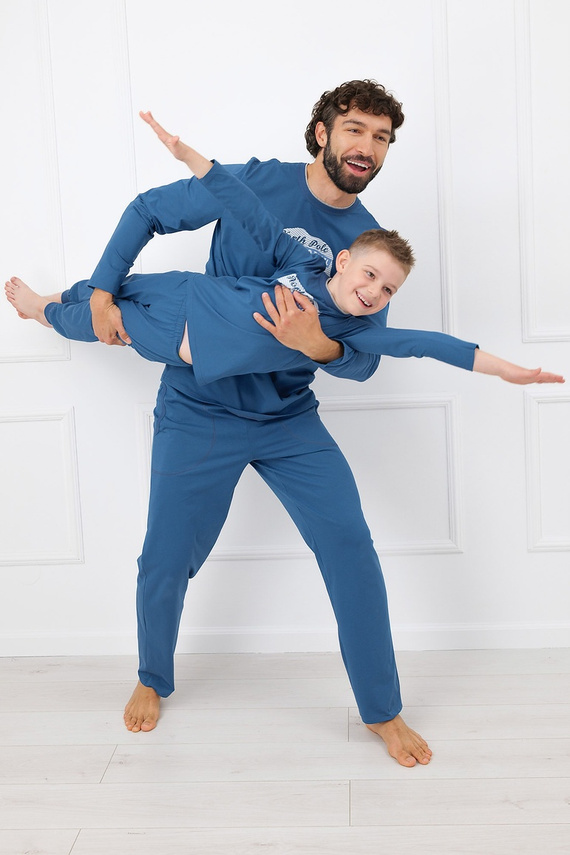 Pijama pentru bărbați Gordo - bumbac clasic, top polo și pantaloni cu buzunare Italian Fashion - melange 
