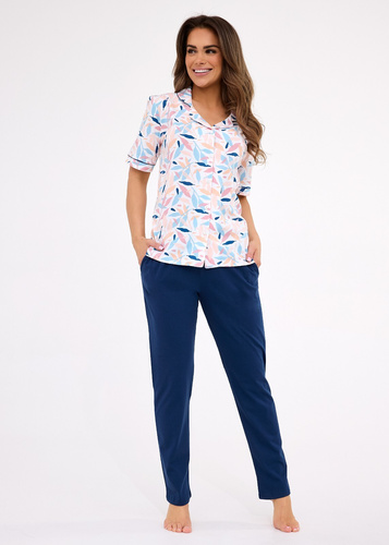 696/453 Cornette Anette pijamale dama | Bumbac, cu fermoar, fund lung, mâneci scurte