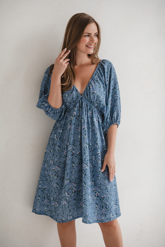 Rochie albastra de maternitate si alaptare Milk Sun Milk&Love cu flori