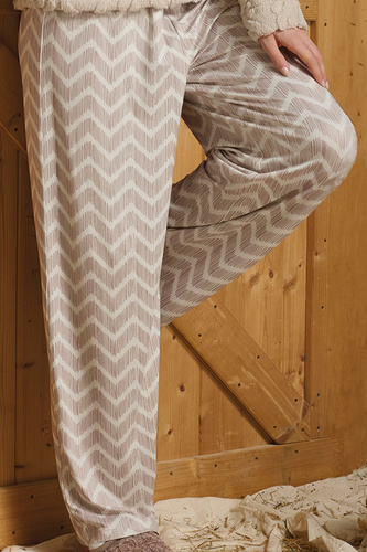 Pijamale Sofie Sorbetto bej pentru femei - Sherpa călduroasă, Palazzo, elegante și moi