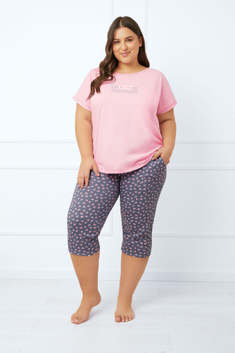 Lotte Pijama pentru femei cu mânecă scurtă, pantaloni 3/4 Italian Fashion - roz/print 