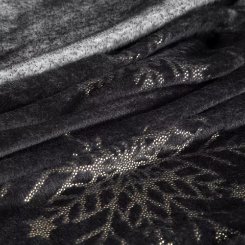 Pătură de Crăciun Eurofirany cu fulgi de zăpadă aurii și negru – Pătură moale din microfibră, 240 g/m²