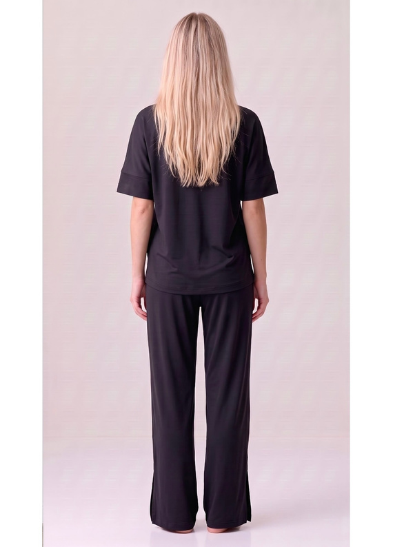 Luna 1313 pijama damă neagră 100% bumbac, tricou și pantaloni scurți