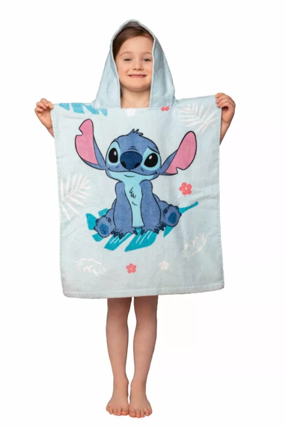 Jf24 Lilo and Stitch Poncho pentru copii Blue Prosop cu glugă Disney pentru piscină, plajă, baie Jerry Fabrics