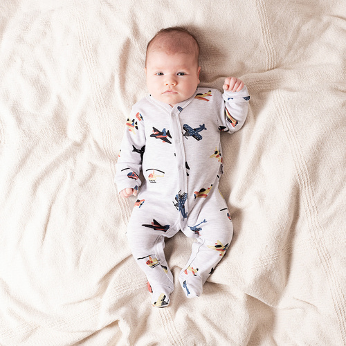 219031 Willy Nicol baby clovn - bumbac, gri cu avioane