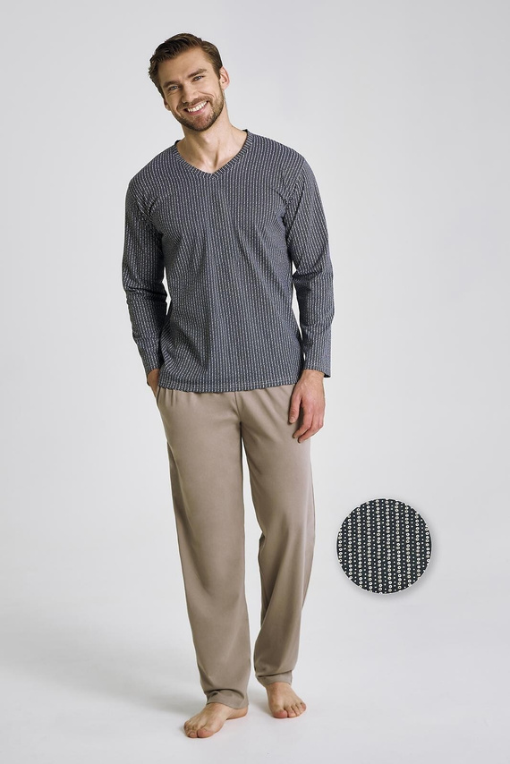 Pijamale bărbați Luca 3481 – bumbac, grafit, mâneci lungi