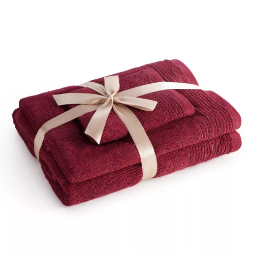 Set de 3 prosoape Eurofirany 500 GSM bumbac în cutie premium bordo