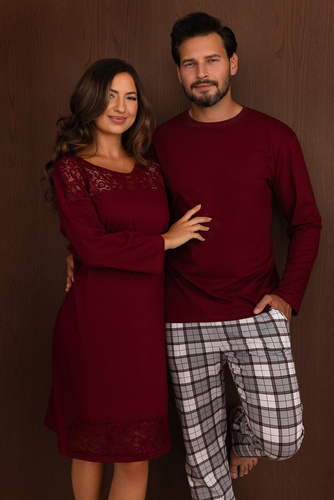Cămașă de noapte damă Regina 2014 100% bumbac dantelă elegantă bordo