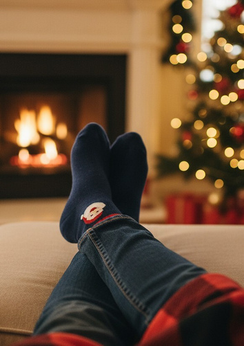 U04.N56 Șosete de Crăciun Gatta – șosete unisex din bumbac cu motiv de Crăciun, model 999 bleumarin