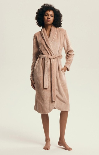 43595 Halat de baie Dextra Henderson culoarea piersicii pentru femei – moale, cu legături, sub genunchi