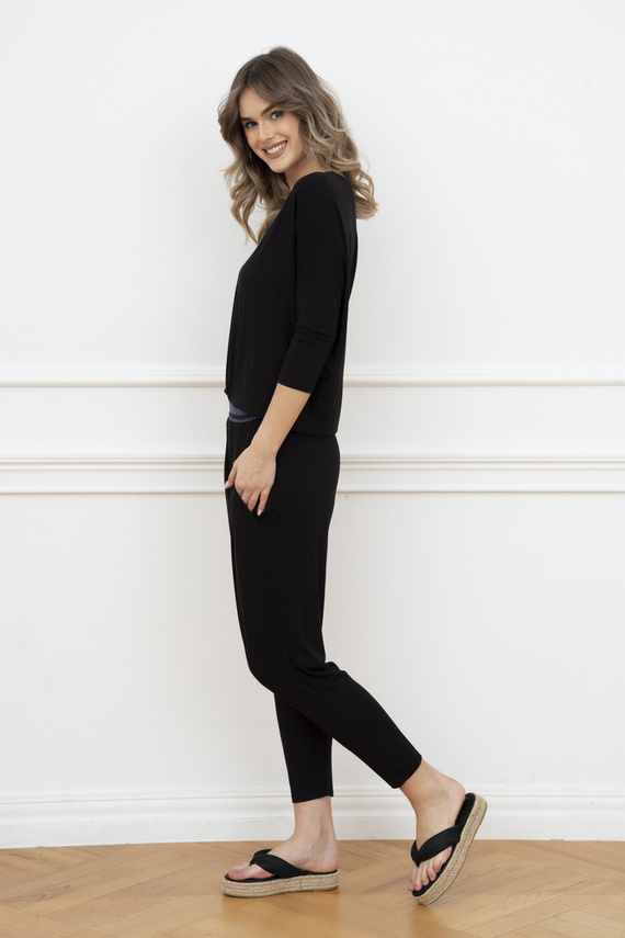 Stil Set cu mâneci 3/4 pentru femei, lungime.pantaloni de modă italiană negru