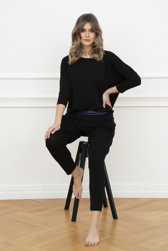 Stil Set cu mâneci 3/4 pentru femei, lungime.pantaloni de modă italiană negru